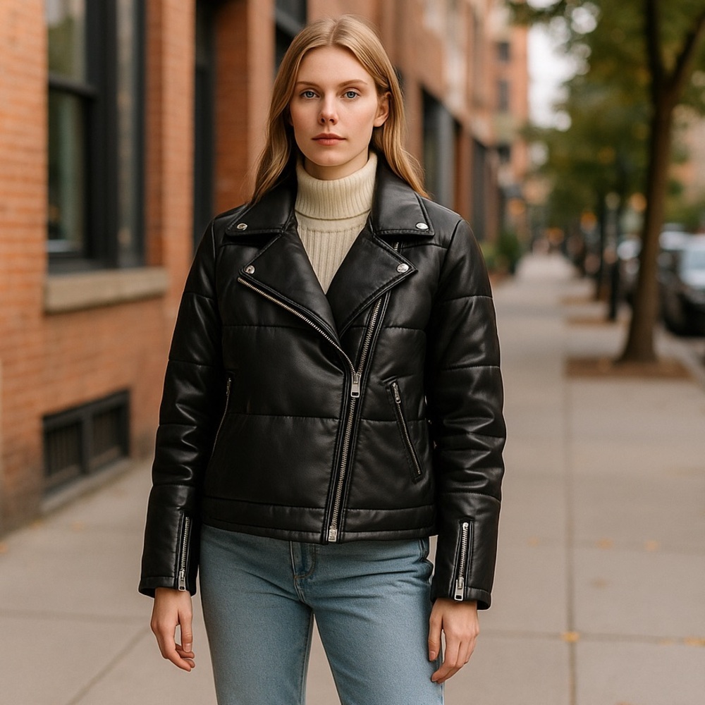 NWT Levi's Women's Faux Leather Moto Puffer Jacket Black
